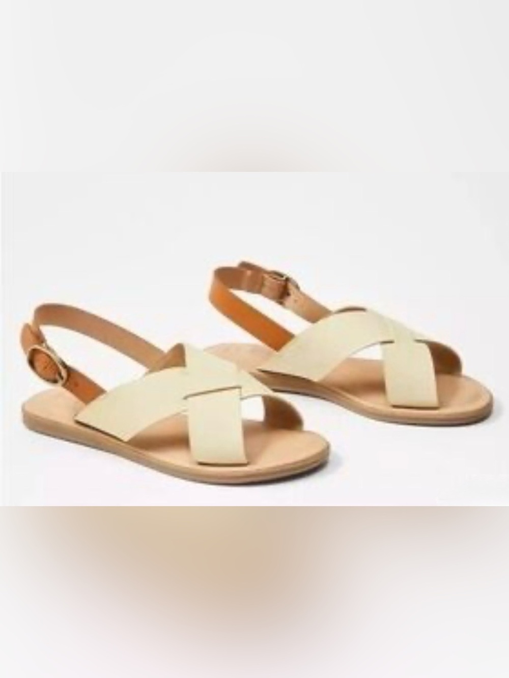 Size 10 - Loft - Criss Cross Flat Strappy Sandals Cream/Tan